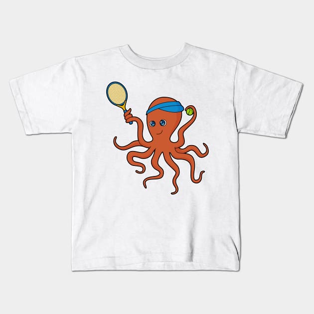 Octopus Tennis player Tennis Kids T-Shirt by Markus Schnabel